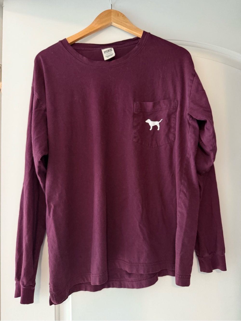 PINK Victoria's Secret Plum Long-Sleeve Pocket Tee with Dog Logo